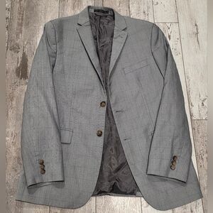 38R Men's Ralph Lauren Blazer Gray Slim Flex Fit Blue Windowpane Wool Sport Coat